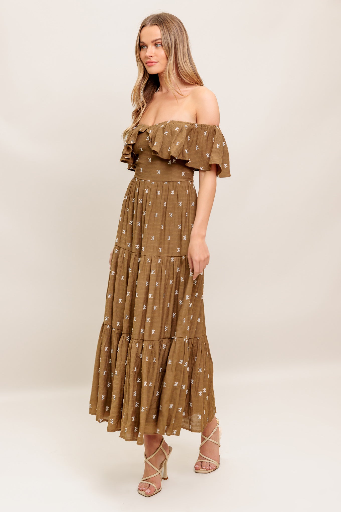 BELLE AMOUR BROWN WOVEN MIDI DRESS Flying Tomato